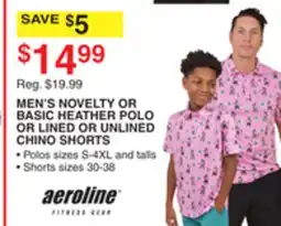 Dunham's Sports AEROLINE MEN'S NOVELTY OR BASIC HEATHER POLO OR LINED OR UNLINED CHINO SHORTS offer