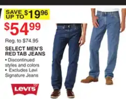 Dunham's Sports LEVIS SELECT MEN'S RED TAB JEANS offer