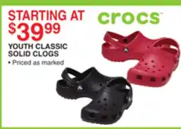 Dunham's Sports CROCS YOUTH CLASSIC SOLID CLOGS offer