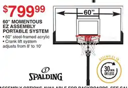Dunham's Sports SPALDING 60 MOMENTOUS EZ ASSEMBLY PORTABLE SYSTEM offer