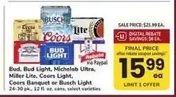 Safeway Bud, Bud Light, Michelob Ultra, Miller Lite, Coors Light, Coors Banquet or Busch Light offer