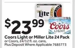 Stop&Shop Coors Light or Miller Lite 24 Pack offer