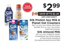 ShopRite Silk Protein Soy Milk & Planet Oat Creamers offer
