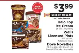 ShopRite Halo Top Ice Cream, Wells Licensed Pints, Dove Novelties offer