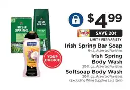 ShopRite Irish Spring Bar Soap / Irish Spring Body Wash / Softsoap Body Wash offer