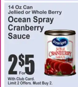 Food Universe 14 Oz Can Jellied or Whole Berry Ocean Spray Cranberry Sauce offer