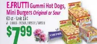 Jetro E.FRUTTI Gummi Hot Dogs, Mini Burgers Original or Sour offer