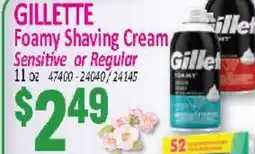 Jetro GILLETTE Foamy Shaving Cream Sensitive or Regular offer