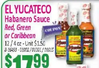 Jetro EL YUCATECO Habanero Sauce Red, Green or Caribbean offer