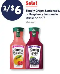 Family Dollar Simply Grape, Lemonade, or Raspberry Lemonade Drinks offer