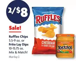 Family Dollar Ruffles Chips 5.5-9 oz. or Frito Lay Dips 10-15.75 oz offer