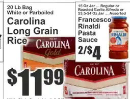 Key Food 20 Lb Bag White or Parboiled Carolina Long Grain Rice, Francesco Rinaldi Pasta Sauce offer