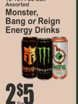 Key Food 16 - 1041102 Can Assorted Monster, Bang or Reign Energy Drinks offer
