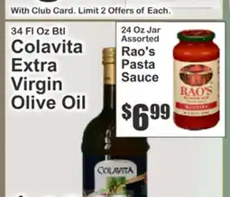 Key Food 34 Fl Oz Btl Colavita Extra Virgin Olive Oil, 24 Oz Jar Assorted Rao's Pasta Sauce offer