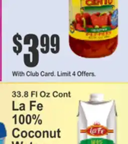 Key Food La Fe 100% Coconut Water offer