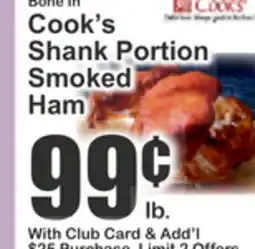 Key Food Bone In Cook's Shank Portion Smoked Ham offer