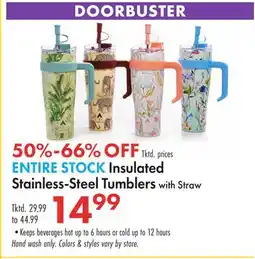 Boscov's ENTIRE STOCK Insulated Stainless-Steel Tumblers with Straw offer