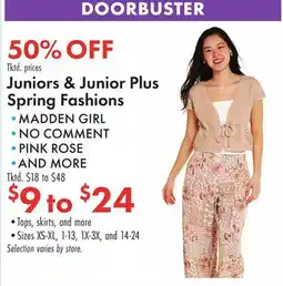 Boscov's Juniors & Junior Plus Spring Fashions offer