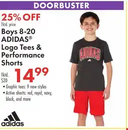 Boscov's Boys 8-20 ADIDAS Logo Tees & Performance Shorts offer