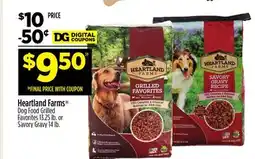 Dollar General Heartland Farms Dog Food Grilled Favorites 13.25 lb. or Savory Gravy 14 lb offer
