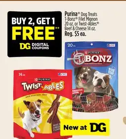 Dollar General Purina Dog Treats T-Bonz Filet Mignon 20 oz. or Twist-Ables Beef & Cheese 14 oz offer