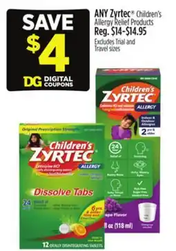Dollar General ANY Zyrtec Children's Allergy Relief Products offer