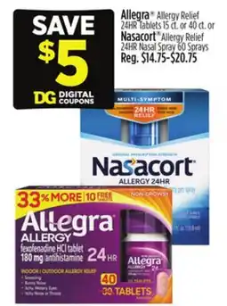 Dollar General Allegra Allergy Relief 24HR Tablets or Nasacort Allergy Relief 24HR Nasal Spray offer