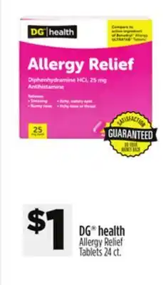 Dollar General DG health Allergy Relief Tablets offer