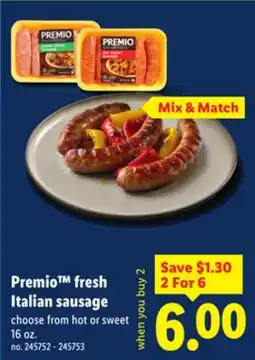 Lidl Premio fresh Italian sausage offer