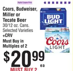 Smart & Final Coors, Budweiser, Miller or Tecate Beer offer