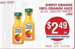 Smart & Final SIMPLY ORANGE 100% ORANGE JUICE offer