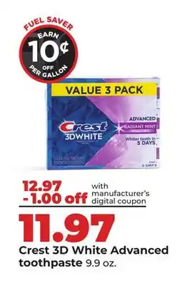 Hy-Vee Crest 3D White Advanced toothpaste offer