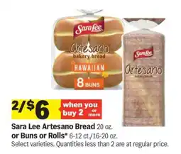 Meijer Sara Lee Artesano Bread or Buns or Rolls offer