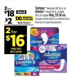 Dollar General Tampax or Always offer