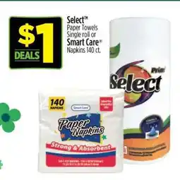 Dollar General Select Paper Towels Single roll or Smart Care Napkins 140 ct offer