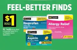 Dollar General DG health Allergy Relief or Ibuprofen Tablets 24 ct. or Chewable Aspirin Tablets 36 ct offer