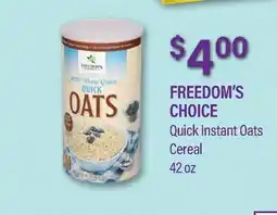 Commissary FREEDOM'S CHOICE Quick Instant Oats Cereal offer