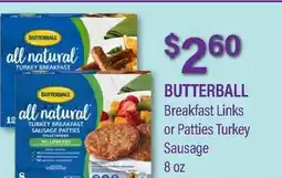 Commissary BUTTERBALL Breakfast Links or Patties Turkey Sausage offer