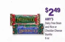 Commissary AMY'S Dairy Free Bean and Rice or Cheddar Cheese Burrito offer