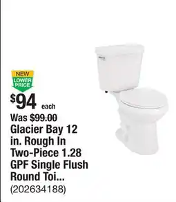 The Home Depot Glacier Bay 12 in. Rough In Two-Piece 1.28 GPF Single Flush Round Toilet in White, Seat Included offer