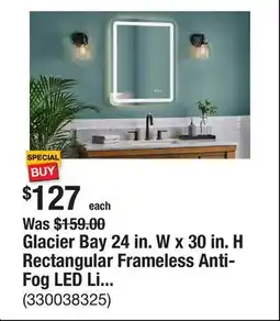 The Home Depot Glacier Bay 24 in. W x 30 in. H Rectangular Frameless Anti-Fog LED Light Wall Bathroom Vanity Mirror offer