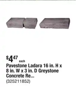 The Home Depot Pavestone Ladara 16 in. H x 8 in. W x 3 in. D Greystone Concrete Retaining Wall Block offer