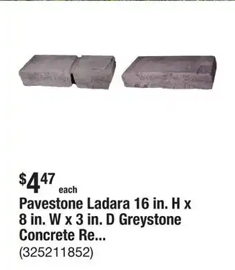 The Home Depot Pavestone Ladara 16 in. H x 8 in. W x 3 in. D Greystone Concrete Retaining Wall Block offer