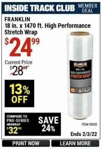 Harbor Freight Tools Franklin 18 In X 1470 Ft High Performance Stretch Wrap offer