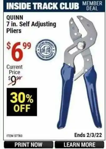 Harbor Freight Tools Quinn 7 In Self Adjusting Pliers offer