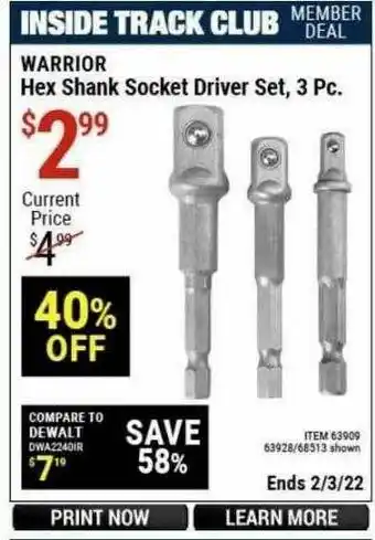 Harbor Freight Tools Warrior Hex Shank Socket Driver Set offer