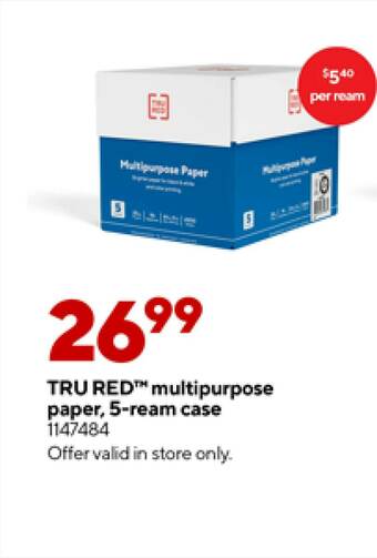 Staples True Red Multipurpose Paper 5-ream Case offer