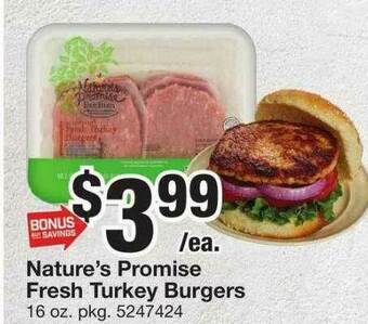 Giant Food Nature's Promise Fresh Turkey Burgers offer