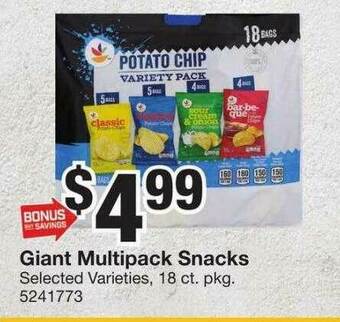 Giant Food Giant Multipack Snacks offer