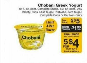 Fairway Store Market Chobani Greek Yogurt offer